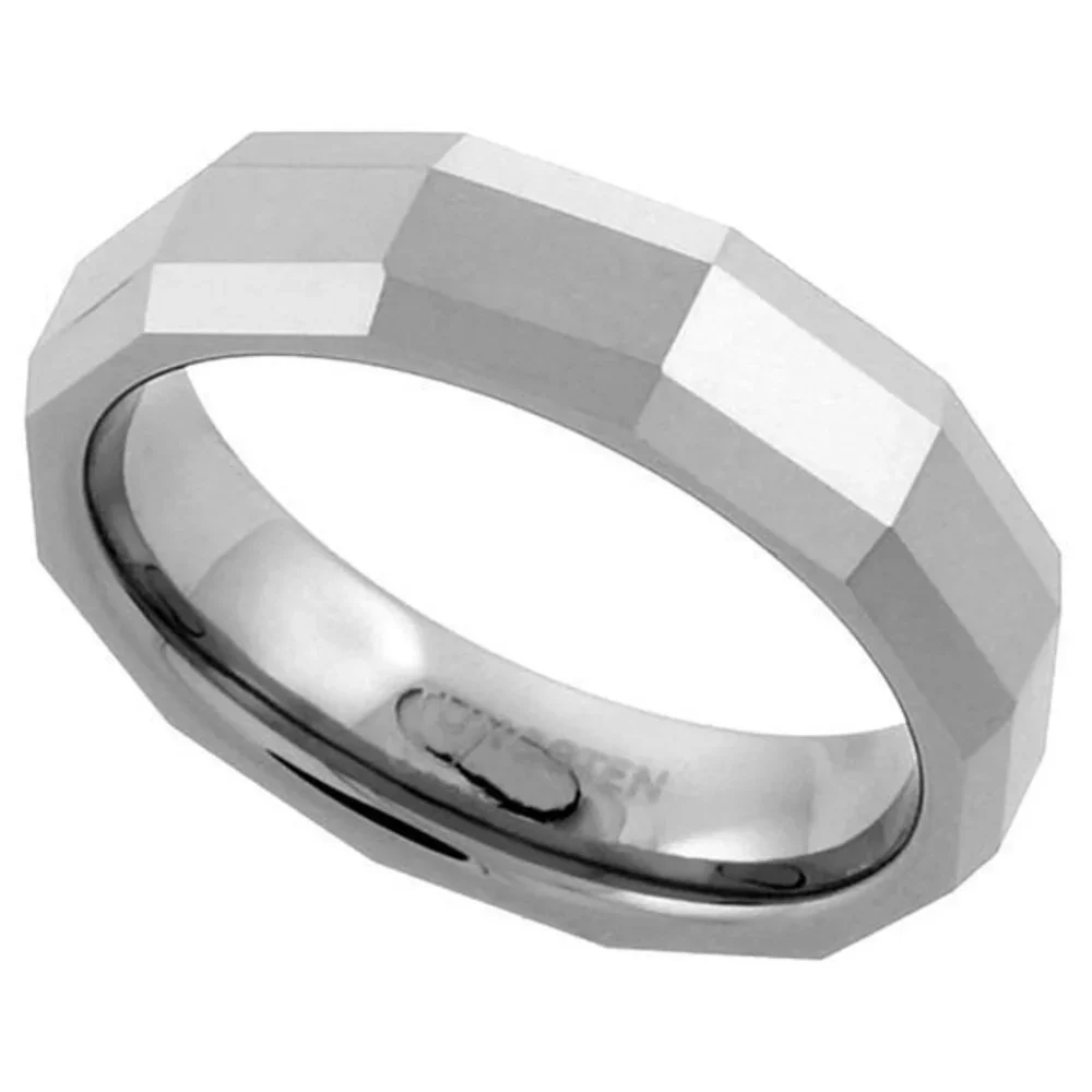 Tungsten Carbide 5.5 mm Faceted Dome Wedding Band